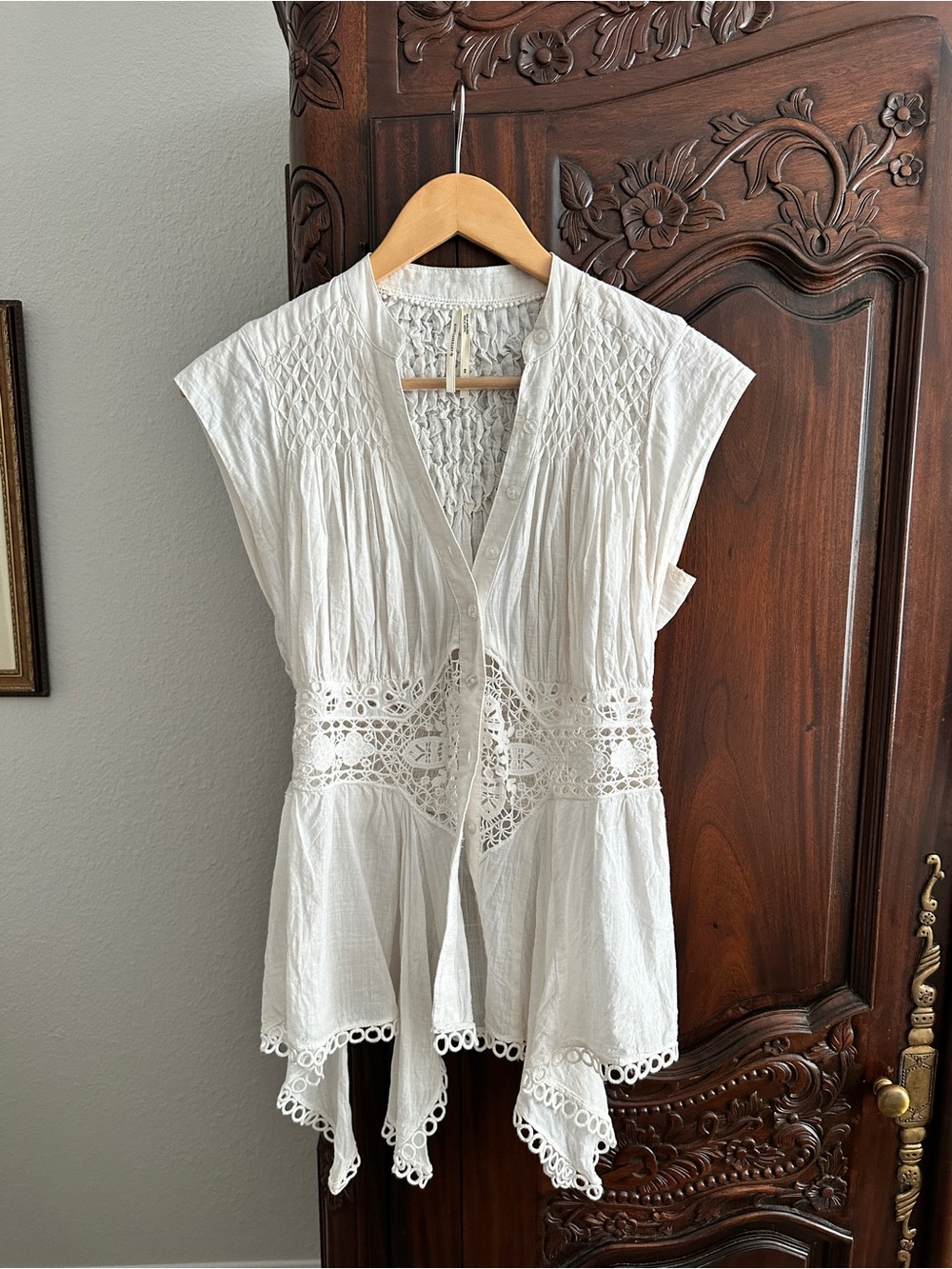 Anthropologie Women’s White Crochet-Trim Tunic Top